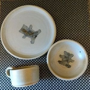 Handmade clay pottery child's dinnerware set